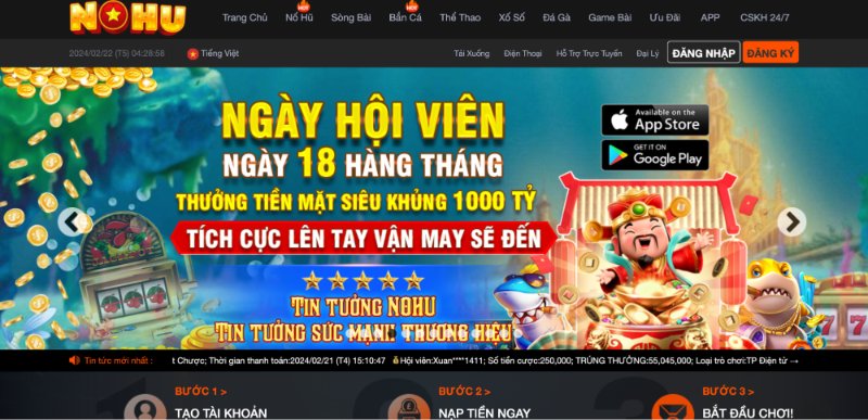 Truy cập link tải NOHU Android